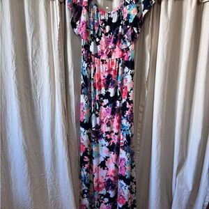Floral Maxi Dress - Pink and Black
